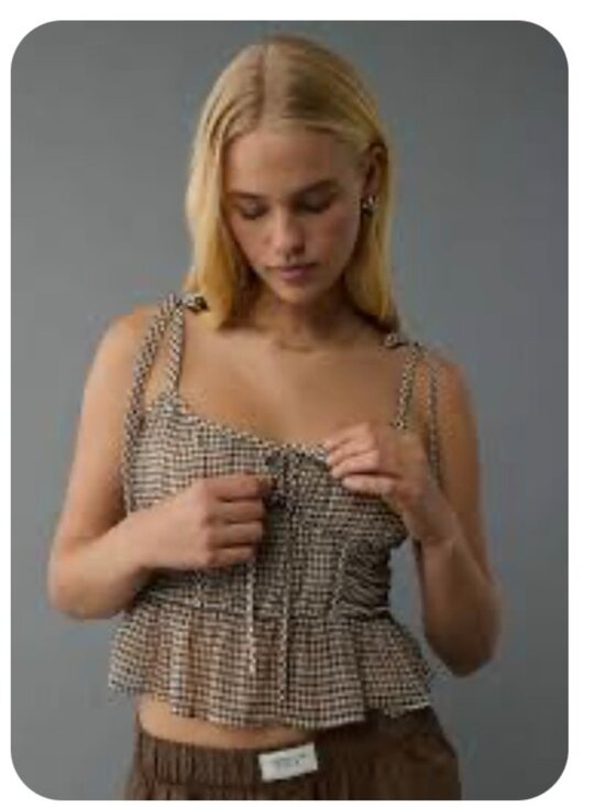American Eagle Outfitters Tops - NWT American Eagle Brown White Gingham Corset Peplum Tank Top Size XL